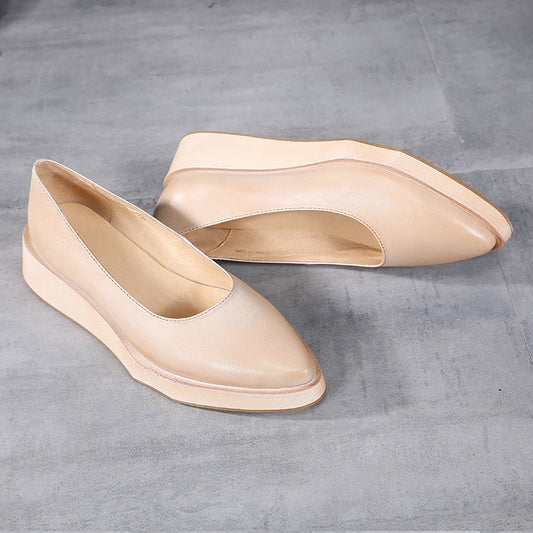 Genuine Leather Women Pumps Pointed Toe Low Heel Shoes Black Lazy Shoes Retro Women Pumps Handmade Women Wedge Shoes - LiveTrendsX