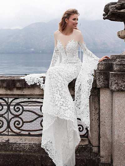 Lace Wedding Dresses Mermaid Flare Sleeves Princess Bride Dresses Elegant Design Wedding Gowns - LiveTrendsX