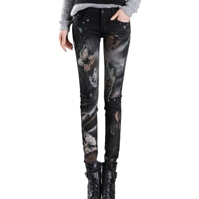 Woman Plus SizeWith Diamond Rhinestones Stretch Jeans