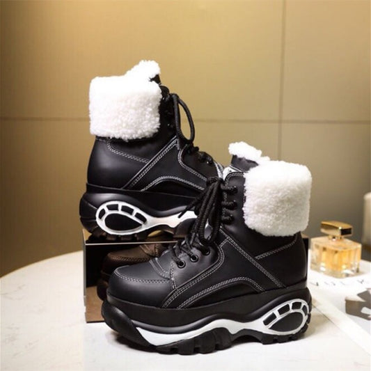 Winter Fashion White Casual Women's Boots Genuine Leather Platform Sports High-top Women's Shoes New Comfortable Wool Warm Boots - LiveTrendsX