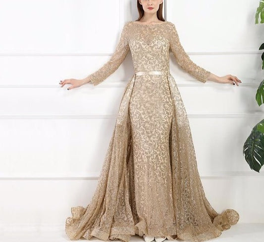 Fashion Mermaid Luxury Evening Dress Long Sleeves Gliter with train Evening Gowns 2020 - LiveTrendsX