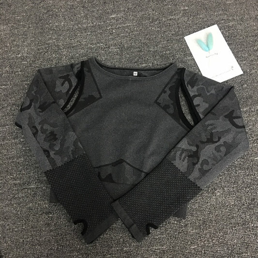 Sport Fitness Seamless Yoga Set Suit Camouflage Workout Clothes Gym for Women Leggings Breathable Long-sleeved Yoga suit - LiveTrendsX