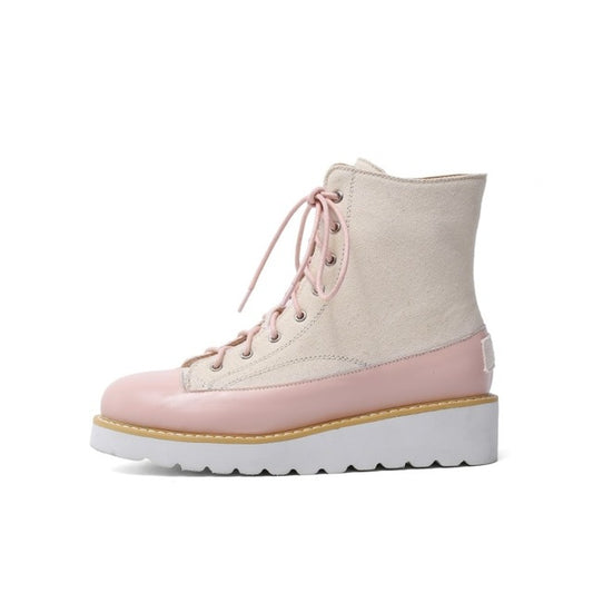 Genuine Leather Boots For Women's Autumn Shoes Fashion Lace Up Short Boots Women Shoes Casual Platform Boots - LiveTrendsX