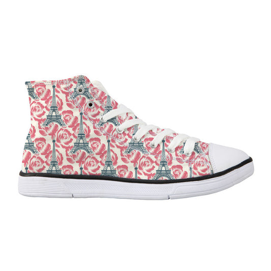 Eiffel Tower Canvas Women Daily Vulcanized Shoes Lace-up Casual Student Shoes Woman High Top Canvas Shoes femme - LiveTrendsX