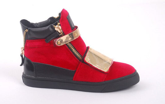 Suede Leather Men Casual Shoes Party Shoes Men High Quality Flats Metal ZIP Sneakers Red Color Big Size Unisex - LiveTrendsX