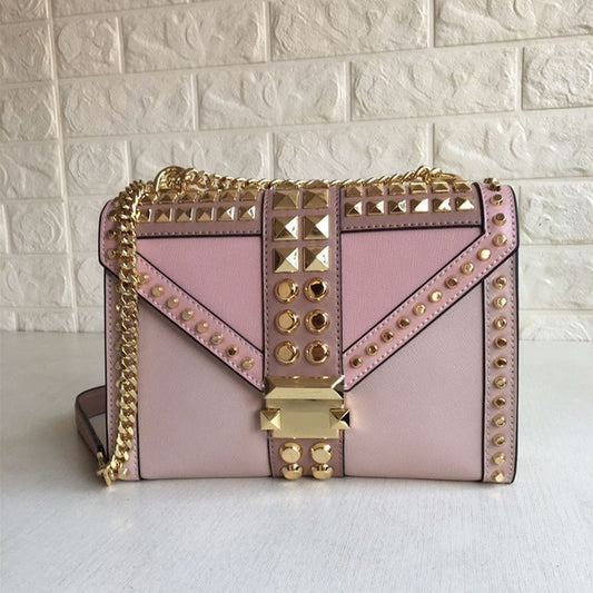 High Quality Genuine Leather Luxury Rivet Handbags Women Bags Designer Famous Brand Chain Crossbody Shoulder Bag Messenger Bags - LiveTrendsX