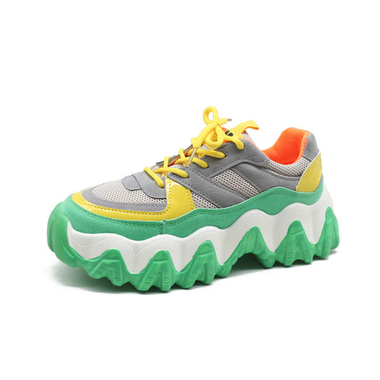 Women Platform Shoes Mesh Autumn Breathable Lace-up Green Ladies Shoes Dad Chunky Sneakers Casual Vulcanized Shoes Feamle - LiveTrendsX