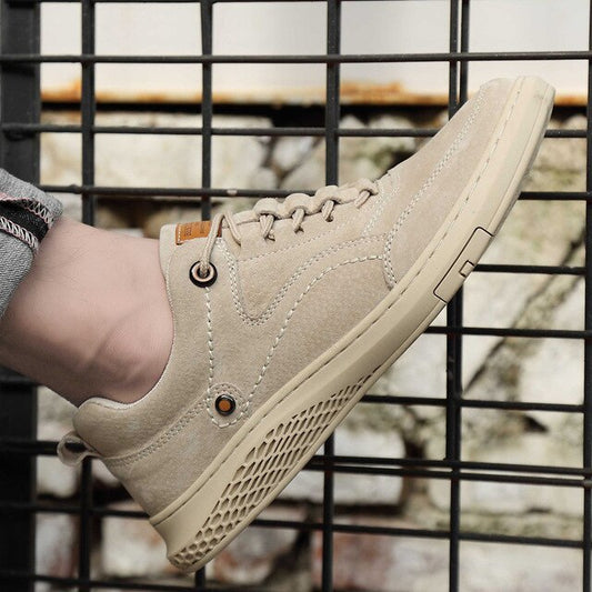Genuine Leather Men Casual Shoes Retro Style Flat Lace-up Sneakers Solid Male Leisure Footwear Platform Outdoor Anti-skid Design - LiveTrendsX