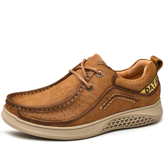 Natural Leather Men Shoes Lace-Up Breathable Soft Autumn Casual Flats Shoes Retro Style Walking Shoes Men Zapatillas Hombre - LiveTrendsX