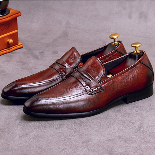 Stylish Genuine Leather Men's Retro Casual Loafers Round Toe Slip on Man Flats Handmade Comfortable Boat Driving Shoes - LiveTrendsX