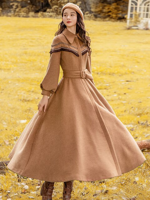 Free Shipping Boshow Long Mid-calf Autumn And Winter Vintage Trench Dresses For Women Outerwear S-L Embroidery Single Breasted - LiveTrendsX