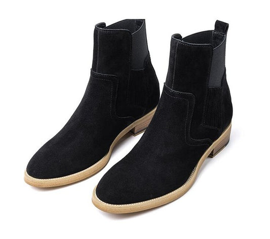 men winter boots men shoes Pointy Chelsea boot sleeve high mercerized suede Martin high top boot for men nubuck leather - LiveTrendsX