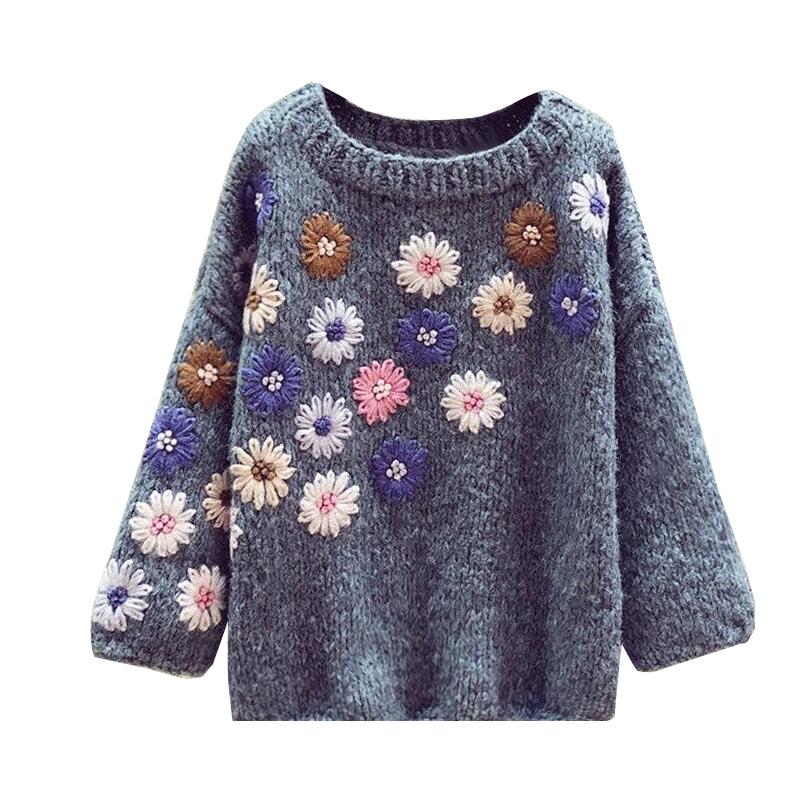 Sweater Women's 2020 Spring Winter Retro Handmade Three-dimensional Flower Lazy Wind Sweater Loose-Fit Sweaters Ladies Jumper - LiveTrendsX