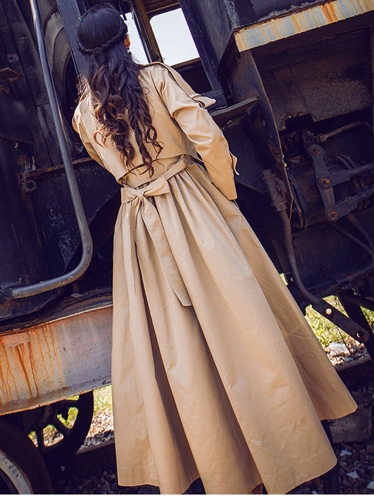 Autumn Winter Maxi Women Long Trench Coat Belt Turn-down Collar Full Sleeve Skirt Stlye Large Size S-XXL Windbreaker - LiveTrendsX