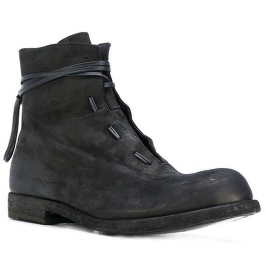 New Lace Up Round Toe Mens Scrub Cowhide Boots