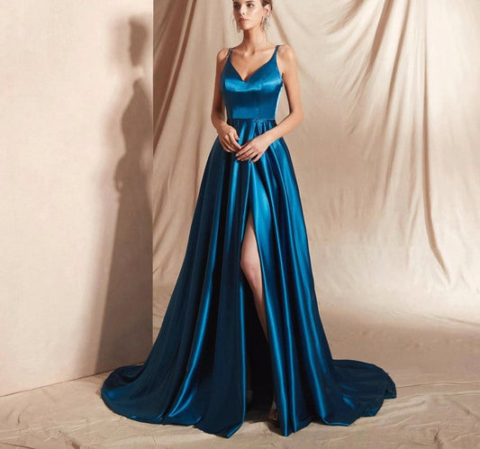 Sexy Front Slit Evening Dresses Long abendkleider Spaghetti Strap Prom Gown Women Formal Party Evening Dress - LiveTrendsX