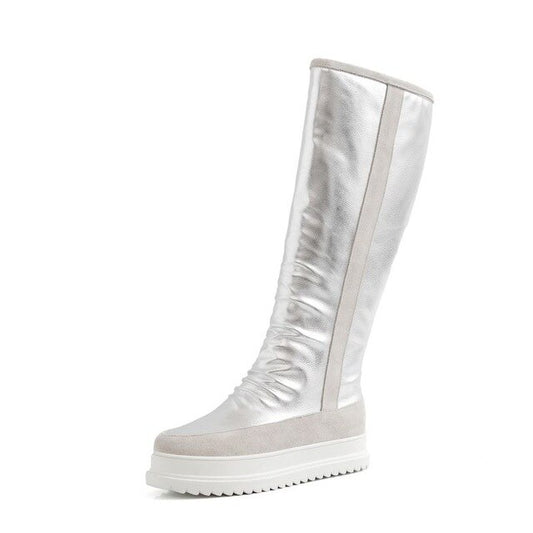 Plus size 34-43 New cow genuine leather boots women zipper nature wool warm snow boots ladies knee high winter boots - LiveTrendsX