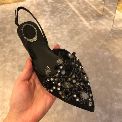 Sexy Pointed Toe Summer Shoes Woman Bling Crystal Designer Sandals Women Flat Wedding Shoes Buckle Strap Gladiator Sandalias - LiveTrendsX