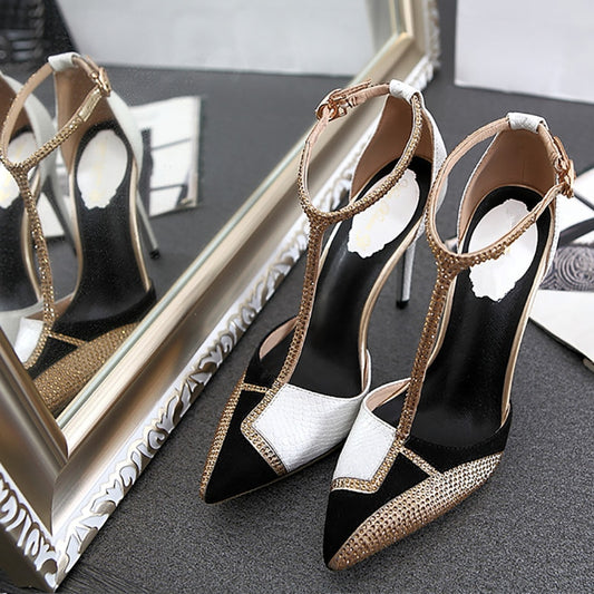 T-Strap Summer Gladiator Sandals Shoes Woman Pumps Patchwork Crystal Sandalias Mujer Sexy Pointed Toe High Heels Sapato Feminino - LiveTrendsX