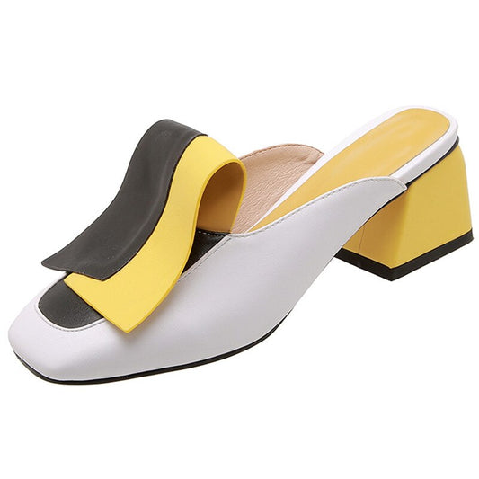 Fashion Mixed Colors Pu Leather Women Pumps Classic Rome Square Toe Hoof Heels Summer Sandals Mules Casual Shoes Woman - LiveTrendsX