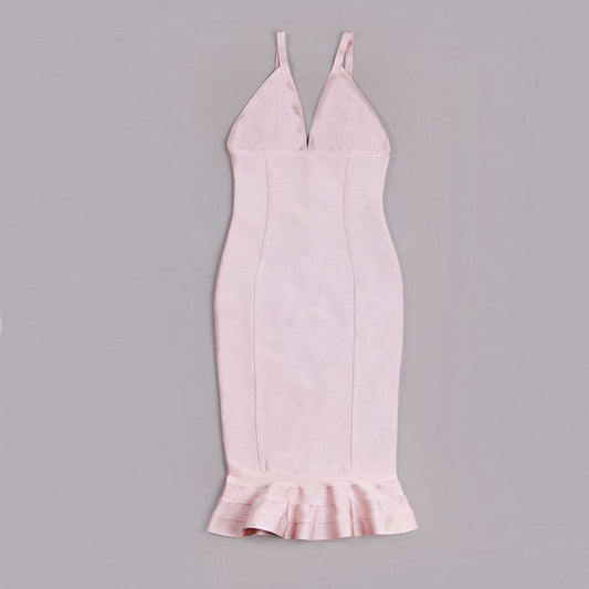 Summer Bandage Dress Women Celebrity Party Spaghetti Strap V-Neck Sexy Night Club Midi Mermaid Bodycon Vestido - LiveTrendsX