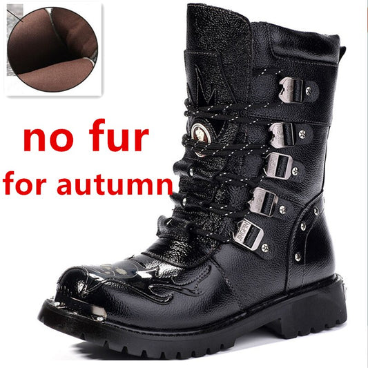 Army Boots Men Military Boots Leather Winter Black cowboy snow Metal Gothic Punk Boots Male Shoes Motorcycle Botas Hombre - LiveTrendsX