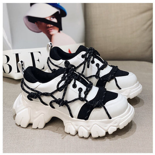 New Patent Leather Women Casual Old Harajuku Shoes Punk Thick Bottom Increased Lady Flat Platform Sports Sneakers Shoes Creepers - LiveTrendsX