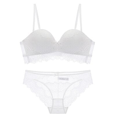 French lace wire free sexy underwear sets women bra and transparent panty set sexy fashion bow lingerie 1/2 cup intimate - LiveTrendsX