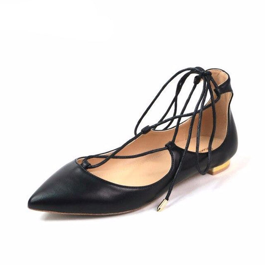 Fashion Lady Lace Up Pointes Shoes Women Handmade Leather Casual Soft Flats Woman Ballet Flat Shoe - LiveTrendsX