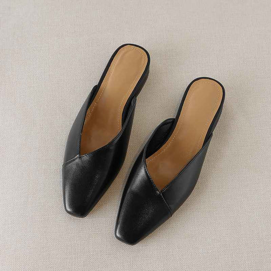 vintage genuine leather mules women low heels Korean sweety square toe simple lazy style summer holiday pumps - LiveTrendsX