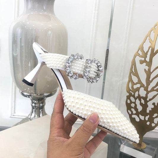 Beautiful Wedding Pumps Ivory White Pearl Embellished High Heel Pumps Top Quality Ladies Wedding Shoes - LiveTrendsX