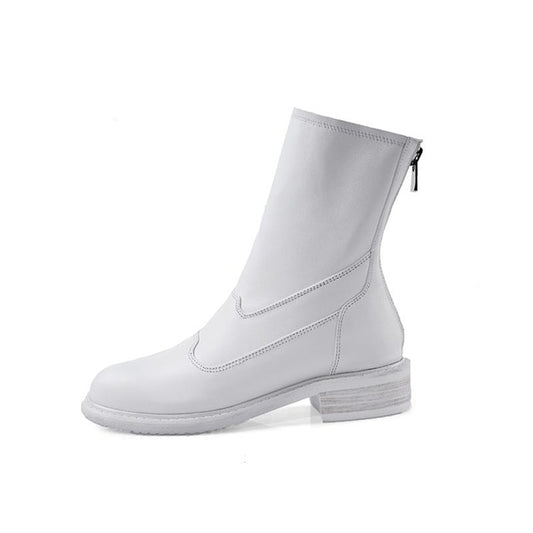 Genuine Leather Short Boots Winter Women Shoes Handmade Sewing Soft Outsole Lazy Shoes Flat Boots Red Beige Black Size 33-42 - LiveTrendsX