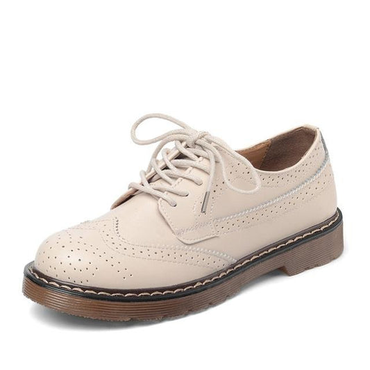 Women Oxford Flats Shoes Genuine Leather Vintage Casual Shoes Spring Autumn Lace up - LiveTrendsX
