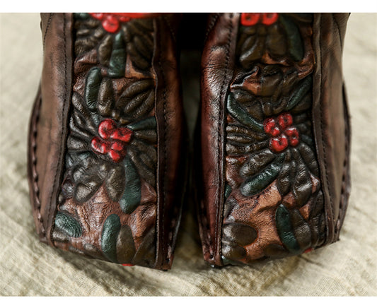 Women Leather Pumps Retro Wedge Heels High Women Shoes Autumn Slip On Handmade Genuine Leather Embroidery Pumps Women Casual - LiveTrendsX