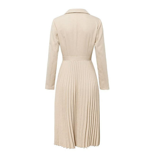 Elegant pleated women office dress Solid breasted ladies blazer dress Autumn winter long sleeve chic female party dress - LiveTrendsX