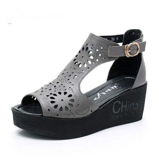 New Hollow Genuine Leather Sandals Women Shoes Sandals Platform Wedges Summer Shoes Woman Fashion Casual Sandals - LiveTrendsX