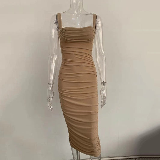 Off Shoulder Sexy Backless Mesh Ruched Dress for Women - LiveTrendsX