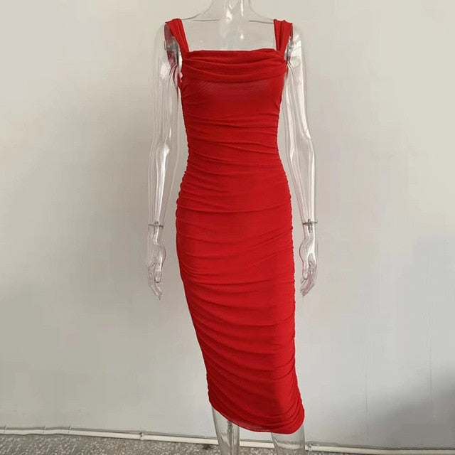 Off Shoulder Sexy Backless Mesh Ruched Dress for Women - LiveTrendsX