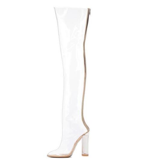 Newest Women Multi Color Glitter Square High Heels Over-the-knee Boots Ladies Pointed Toe Side Zipper Runway Shoes - LiveTrendsX