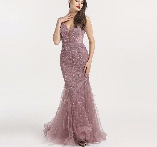 Newest Dubai Sexy Backless Fashion Evening Dresses 2020 Sleeveless Beading Sequined Formal Dress - LiveTrendsX