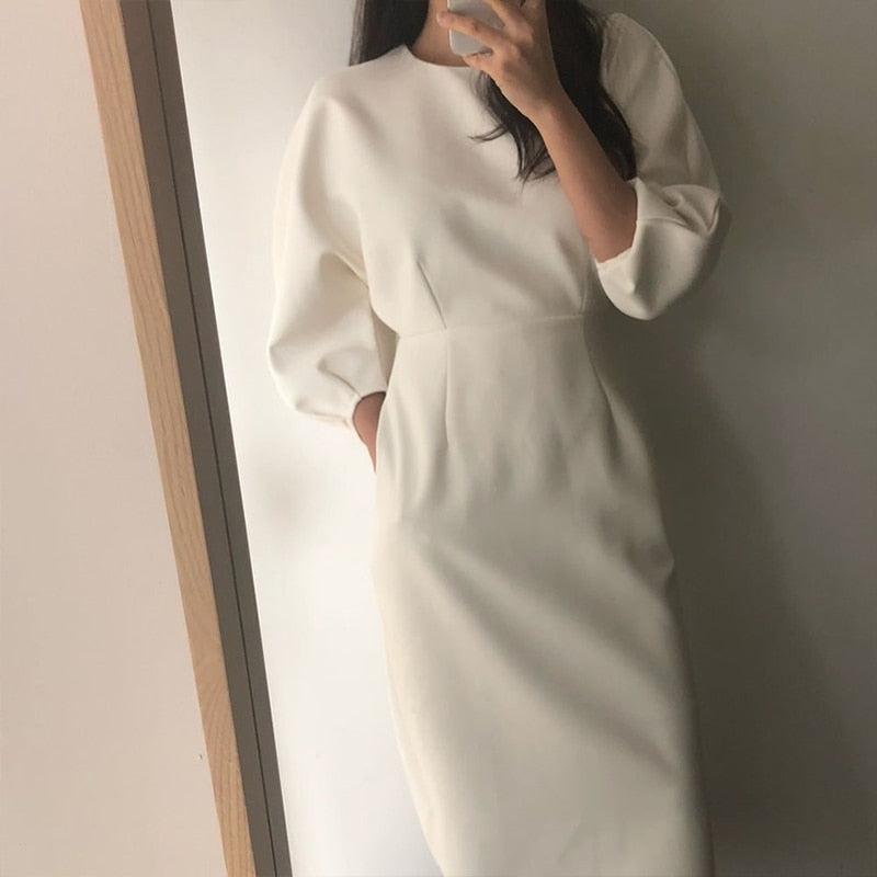 Solid Color Dress Women Slim Dress