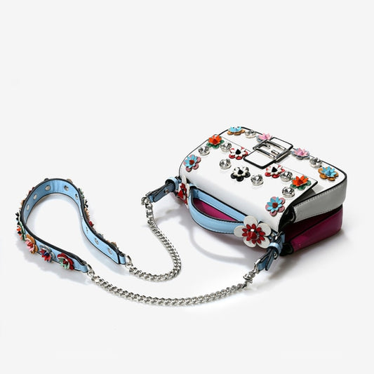 Women Shoulder Bags Flowers Patchwork Totes Red Mini Diamond Bags New Luxury Messenger Bags Crystal Bags Girls Small Purse - LiveTrendsX