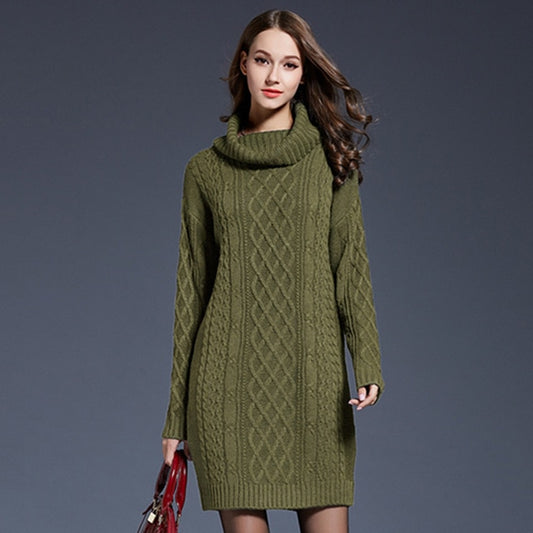 3XL 4XL Plus Size Knitted Long Sleeve Turtleneck Women Casual Sweater Dresses Autumn Winter Trendy Lady Pullovers Sweater - LiveTrendsX