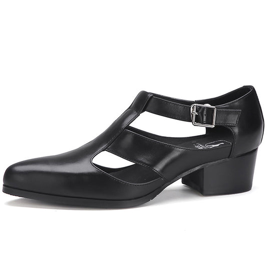 Men Sandals 5cm High heels Men's Casual Shoes Pointed Toe Genuine Leather sandalias Summer fashion buckle strap leather sandals - LiveTrendsX