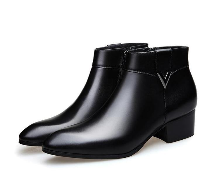 Mens cow leather ankle boots high heels wedding dress shoes LiveTrendsX Mens cow leather ankle boots high heels wedding dress shoes LiveTrendsX