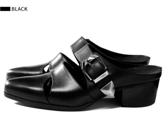 New Summer Men Slippers High Heels Genuine Leather Pointed Toe 5CM Height Increase Men Shoes Casual Fashion Trend Outside Slides - LiveTrendsX