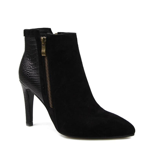 Designer Patchwork Ankle Boots Spring New Arrival Suede Natural Leather Women's High Heel Shoes Side Zipper Female Footwear - LiveTrendsX