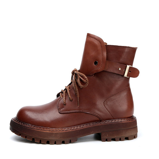 Martin Boots Women 2020 New British Style Genuine Leather Ladies Ankle Boots Thick Heel Retro Casual fur Short Boots Women - LiveTrendsX