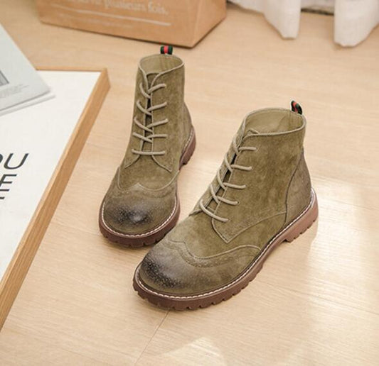 Genuine Leather Women Martin Boots 2020 New Spring Suede Pigskin Women Booties Lace Up Women Ankle Boots - LiveTrendsX