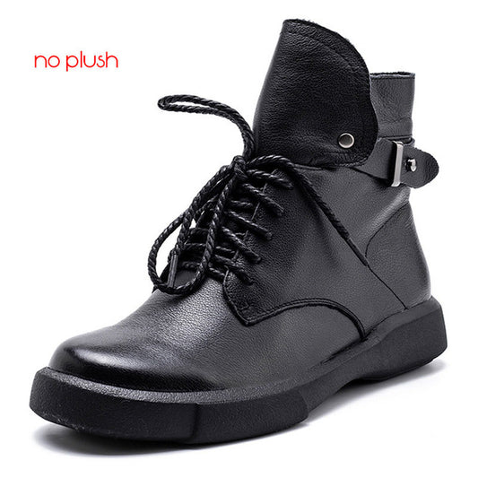 Women Ankle Boots Genuine Leather Short Plush Warm Ladies Short Booties Motorcycle Boots Woman Black Fashion Shoes - LiveTrendsX